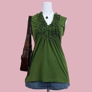 green ruffle y2k flowy sleeveless top